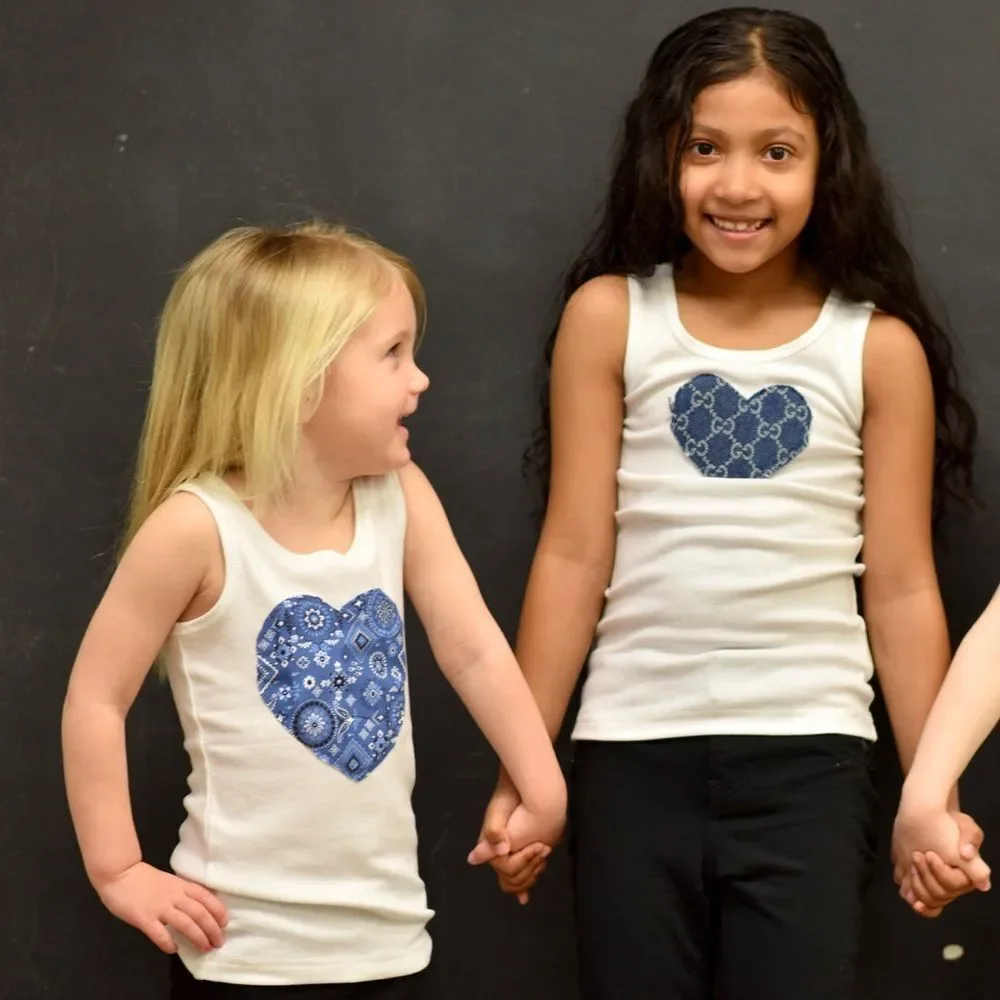 Kid’s White Tank Top W/ Paisley Heart Patch